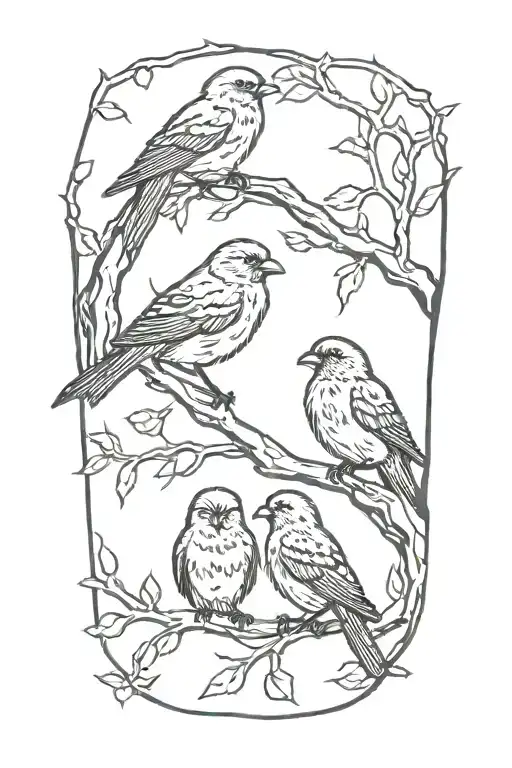 3 little birds silhouette on a branch tattoo design idea