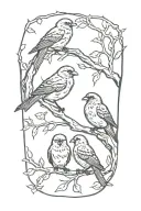 3 little birds silhouette on a branch tattoo design idea