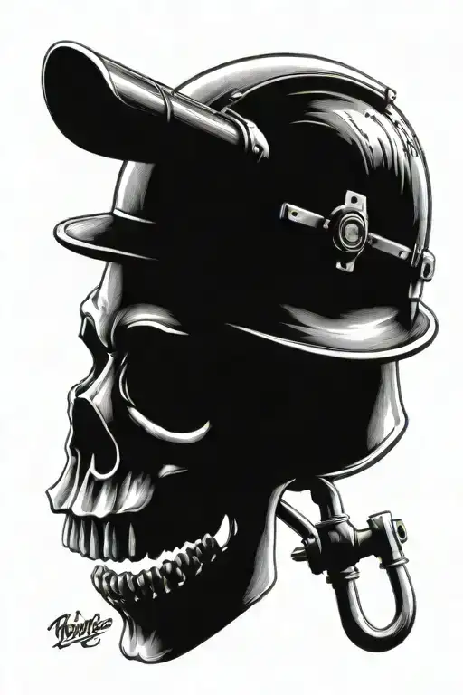 Incorporate engine pistons into a tattoo of a skull wearing a harley davidson motorcycle helmet tattoo design idea