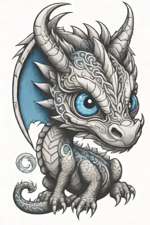 cute baby nordic dragon blue eyes tattoo design idea
