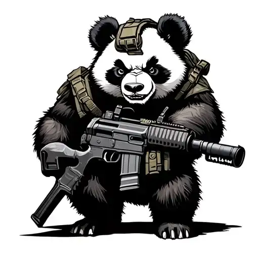 ANGRY PANDA WEARING TACTICAL GEAR HOLDING A AR-15 tattoo design idea