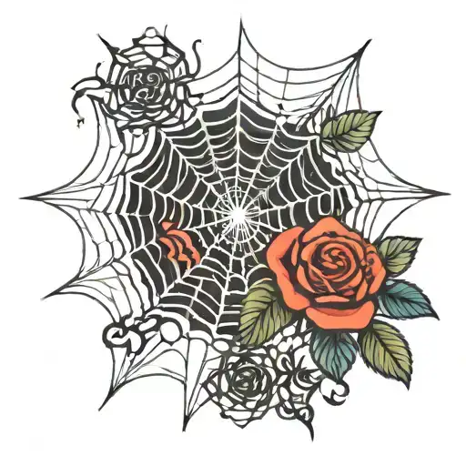 Spider web with black roses tattoo design idea