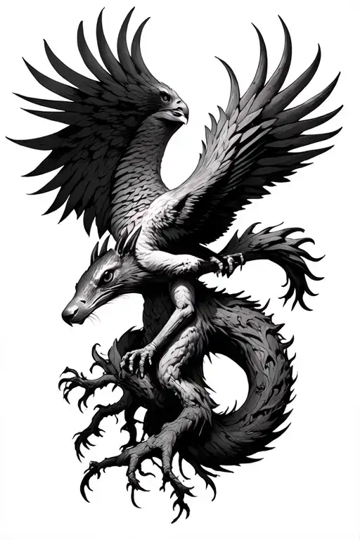 ratatoskr, nidhogg and eagle of yggdrasil roots intertwining tattoo design idea