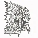 a male Aztec indian with angel wing with devil horns  tattoo design idea