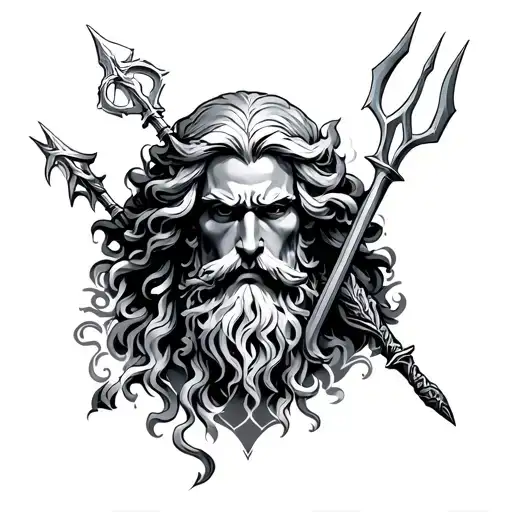 mix of the symbols of Zeus, Poseidon and Hades, the Lightning, the Trident and the Bident tattoo design idea