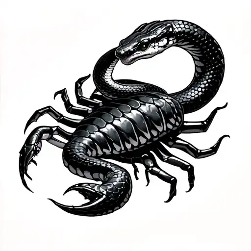 snake wrapped around scorpion tattoo design idea