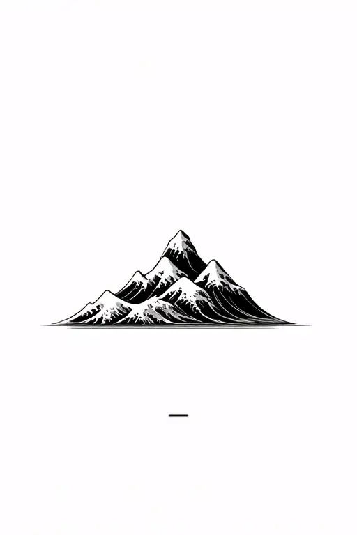 pawn with shadow of a king chess piece. mountain range. small wave of kanagawa tattoo design idea