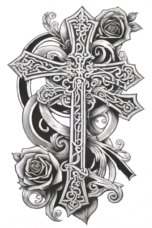 cross with 10-14-2011 in Roman numerals  tattoo design idea