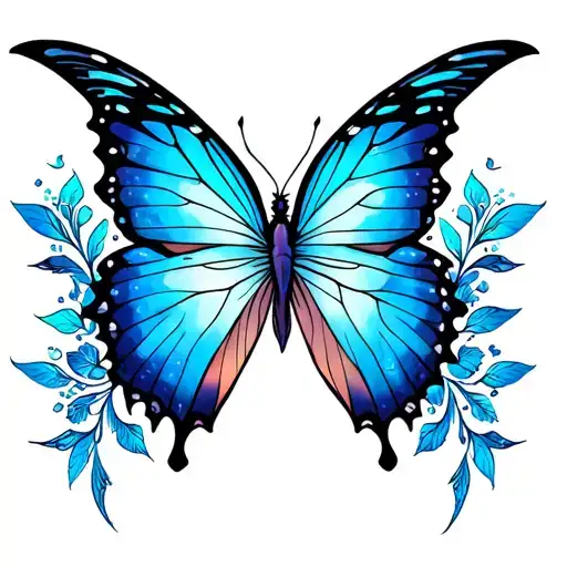 psychedelic Blue Butterfly tattoo design idea