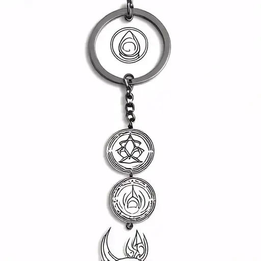 Keychain with four coins with the four elements from avatar the last airbender tattoo design idea