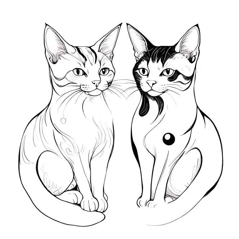 white and black, two cats, yin and yang tattoo design idea