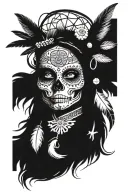 dream catcher sugar skull Aztec headress tattoo design idea