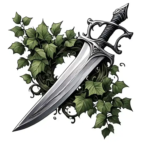 single sword with ivy vines growing around it tattoo design idea