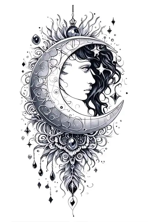 Zodiac moon jewels tattoo design idea