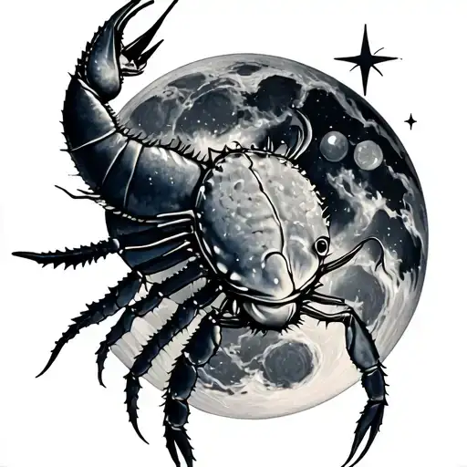 Luna and Stars with Cangrejo Cancer sign tattoo design idea