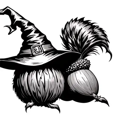 powerful acorn with a wizard hat tattoo design idea