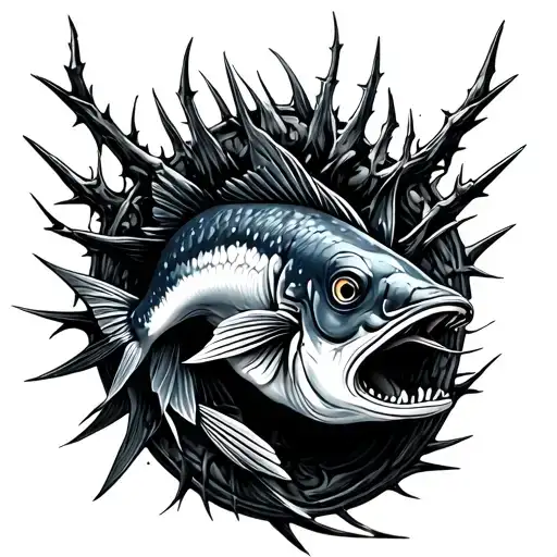 ichthy fish with thorn crown tattoo design idea