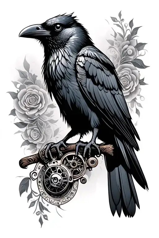 crow steampunk tattoo design idea
