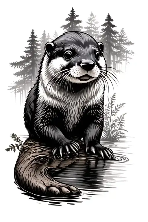 wooded scene on forearm with otter native  tattoo design idea