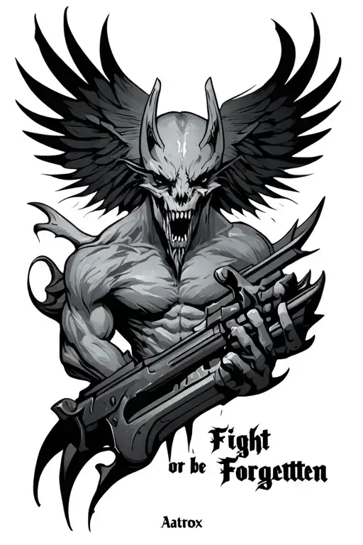 "Fight or be forgotten " Aatrox  tattoo design idea