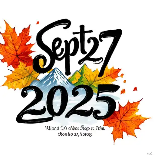 "Sept 27, 2025" falling leaves and moutains tattoo design idea