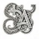 initial A and M intertwined lorraine cross tattoo design idea
