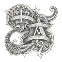 initial A and M intertwined lorraine cross tattoo design idea