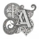 initial A and M intertwined lorraine cross tattoo design idea