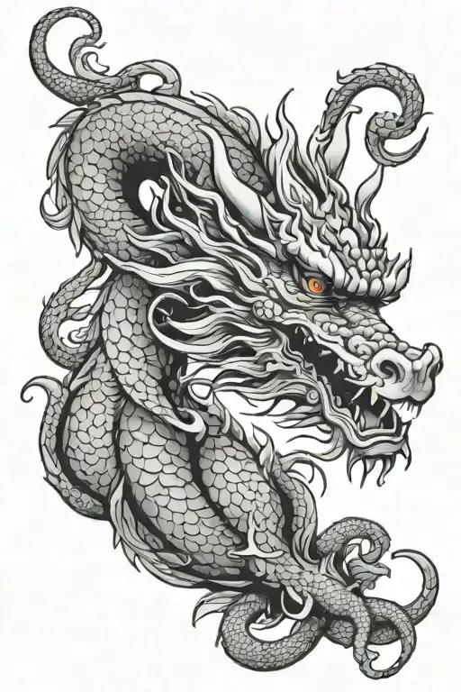 Oriental Dragon curled tattoo design idea