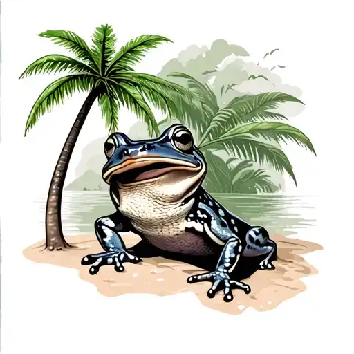 coqui frog under a palm tree tattoo design idea