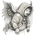 Asian chubby angel boy with bape hoodie, venom drips tattoo design idea
