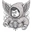 Asian chubby angel boy with bape hoodie, venom drips tattoo design idea