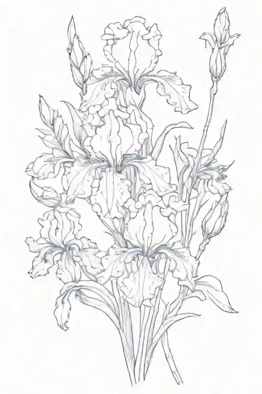 Iris and Larkspur growing together symbolizing love and strength   tattoo design idea