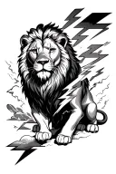 lightning bolts and clouds and a lion tattoo design idea