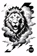 lightning bolts and clouds and a lion tattoo design idea