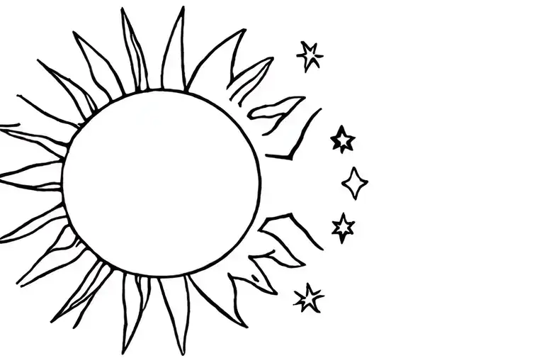 Make a fine line tattoo stencil or template. Make it in this order. Sun, moon, stars. Use the images as references for t tattoo design idea