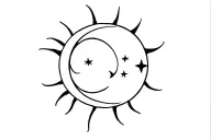 Make a fine line tattoo stencil or template. Make it in this order. Sun, moon, stars. Use the images as references for t tattoo design idea