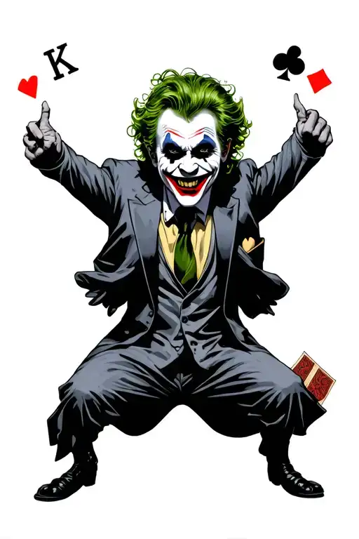The Joker laughing and with poker letters tattoo design idea