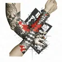 arm patchwork sleeve tattoo design idea