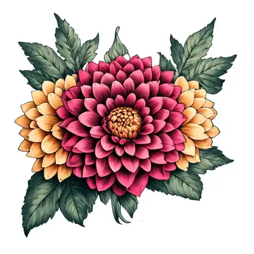 Tattoo on the throat with a composition of flowers of the genus Dahlias or chrysanthemums in a style endowed tattoo design idea
