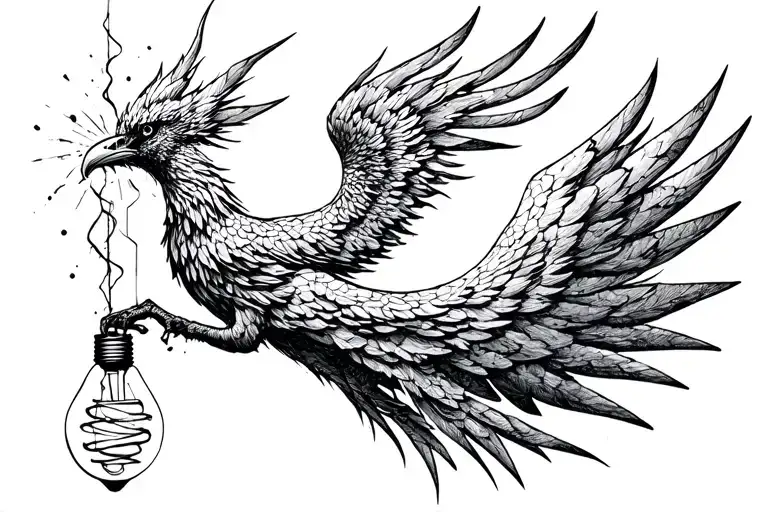 phoenix consisting out of smoke and a dna string comin out of broken lightbulb  tattoo design idea