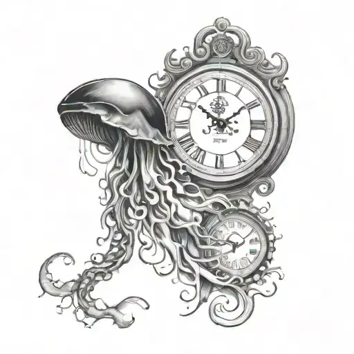 respect the past create you future clock with jellyfish tattoo design idea