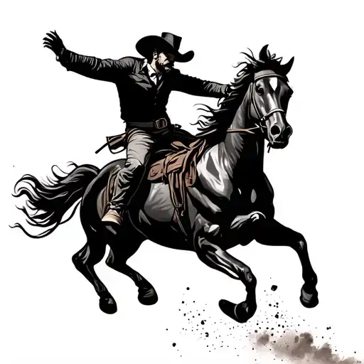 rodeo man riding wilding horse jumping tattoo design idea