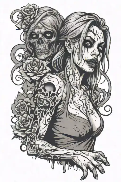 Sexy zombie girl with blood tattoo design idea
