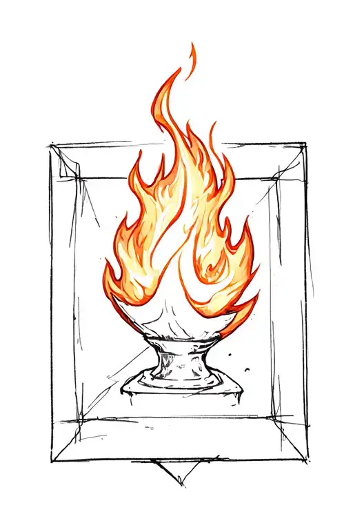 A small flame inside a square. tattoo design idea