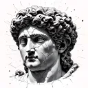 Roman or Greek sculpture with cracks and decay. Latin script  tattoo design idea