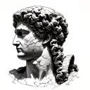 Roman or Greek sculpture with cracks and decay. Latin script  tattoo design idea