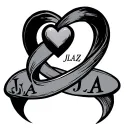 infinity loop with heart on top left of the loop and initials JLAZ on the bottom left tattoo design idea