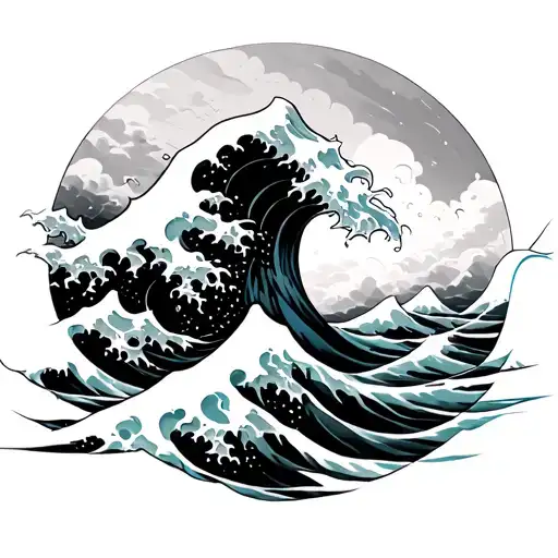 great wave water splash tattoo design idea