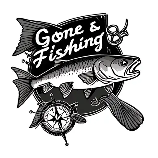 pike, 'gone fishing' sign, and compass tattoo design idea